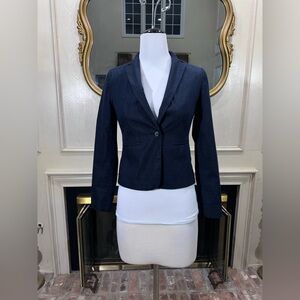 Ann Taylor Factory Dark Denim Blazer Jacket Size 0 Fitted Stretch Work Casual